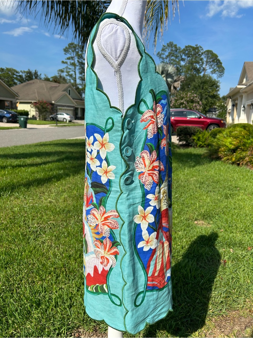 NWT🌷FARM Rio Garden of Life Scarf Square Neck Sleeveless Scallop Hem Mini Dress - Picture 11 of 15